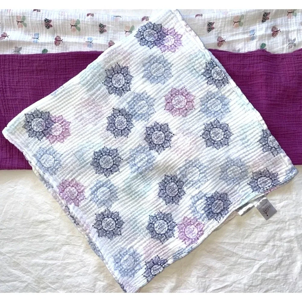 Aden Anais Swaddle Blanket Lot Girl 4pc Purple Butterfly Bird‎ Cotton Mandala